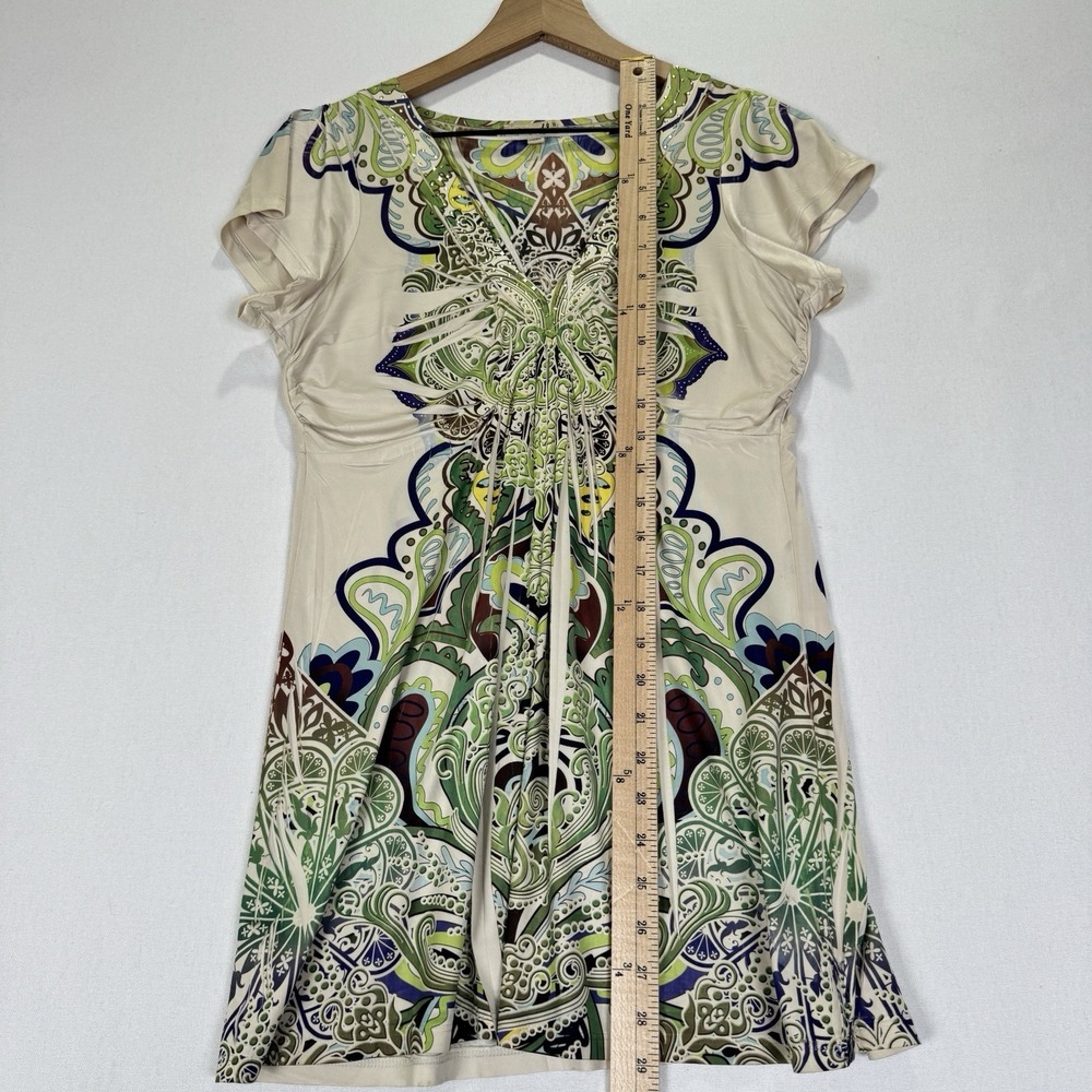 One World Top Womens Small Green Brown Embellished Whimsigoth Fairy Grunge Tunic - Picture 14 of 16